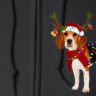 Santa Beagle Reindeer Light Christmas TShirt Full Zip Hoodie