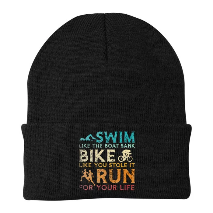 Swim Bike Run Funny Triathlon Knit Cap Winter Beanie