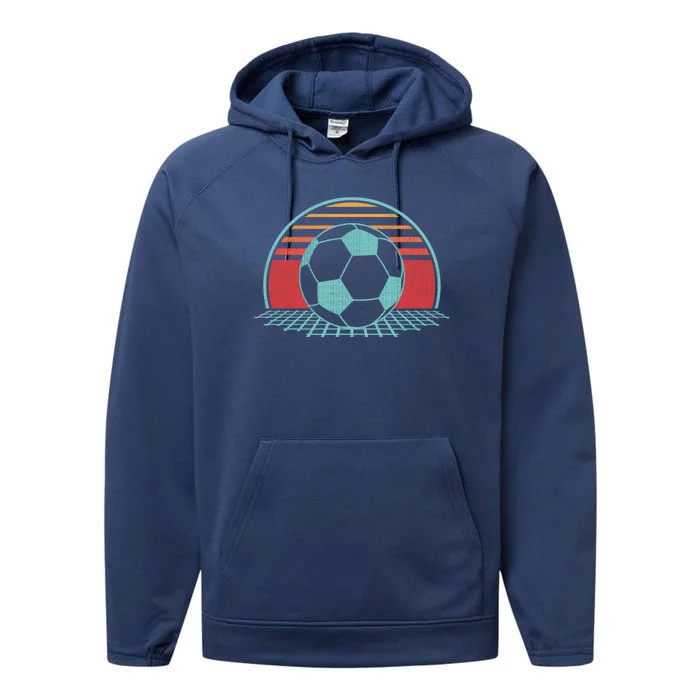 Soccer Ball Retro Vintage 80s Style Soccer Player Funny Gift Performance Fleece Hoodie