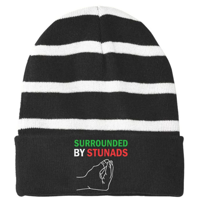 Surrounded By Stunads Funny Italian Sayings Striped Beanie with Solid Band