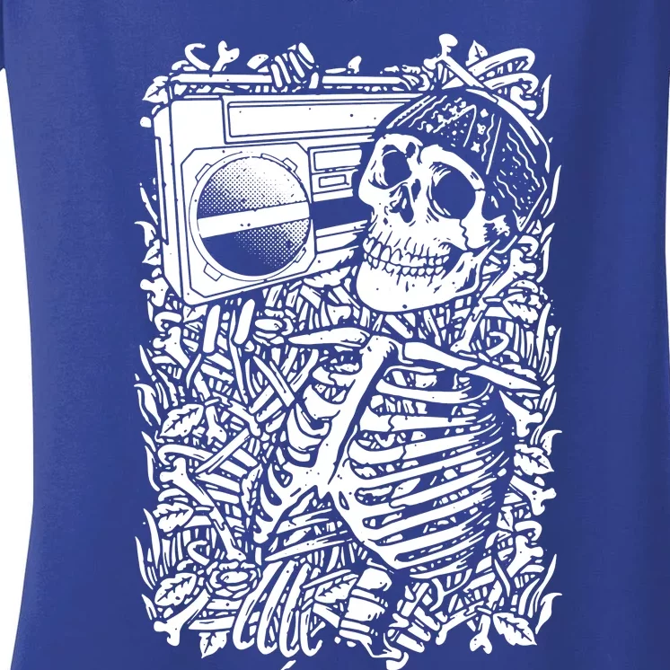 Skeleton Boombox Women's V-Neck T-Shirt