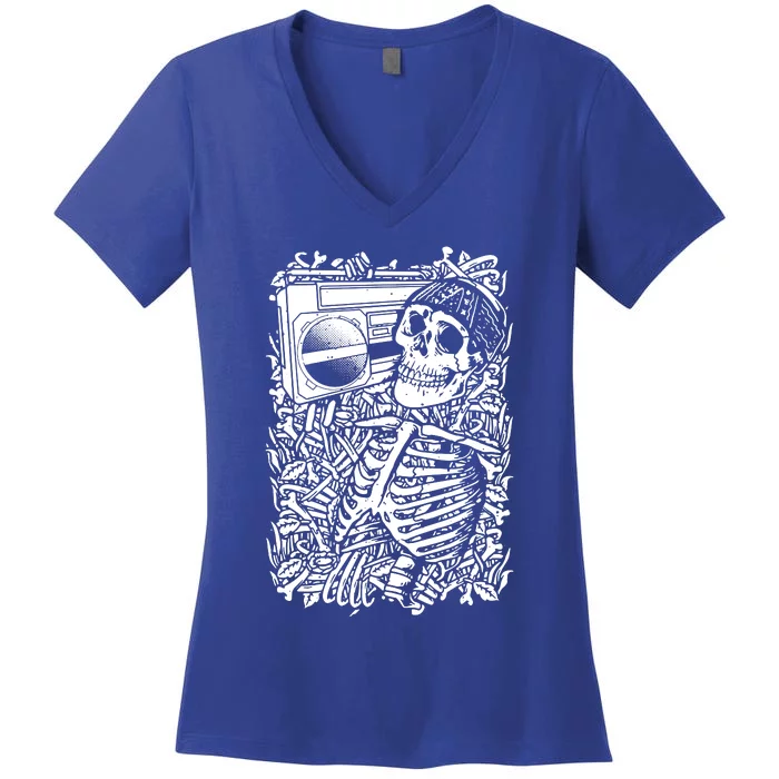 Skeleton Boombox Women's V-Neck T-Shirt