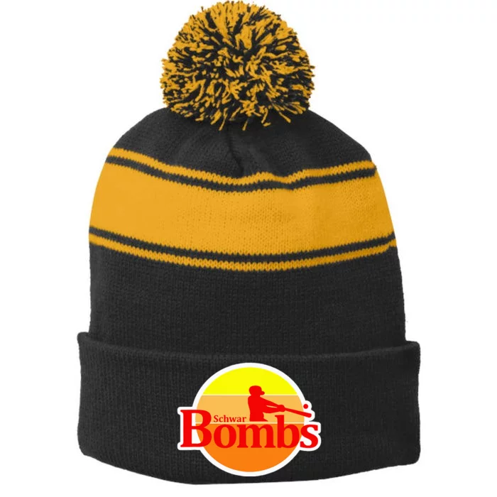 Schwar Bombs Stripe Pom Pom Beanie