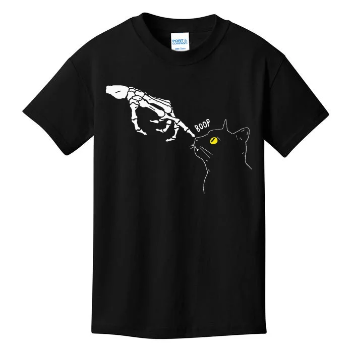 Spooky Boop Skeleton Hand Touch Nose Cat Halloween Costume Kids T-Shirt