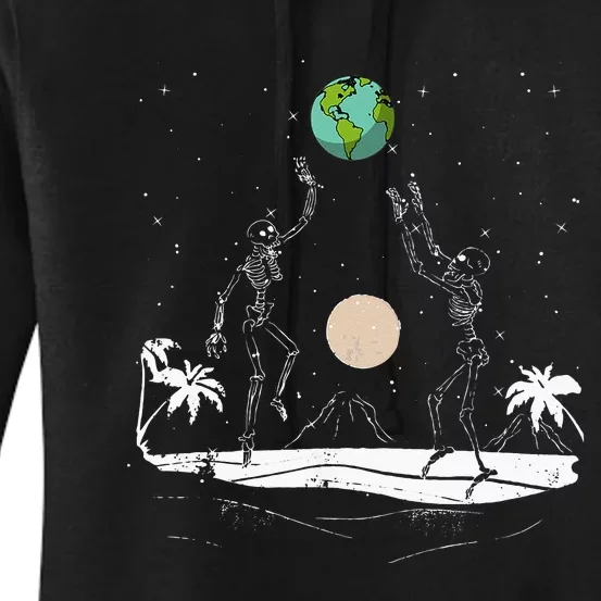 Summer Beach Skeletons Volleyball Earth Space Cosmos Indie Women's Pullover Hoodie