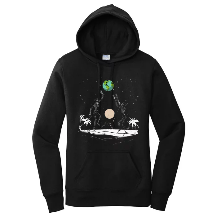 Summer Beach Skeletons Volleyball Earth Space Cosmos Indie Women's Pullover Hoodie