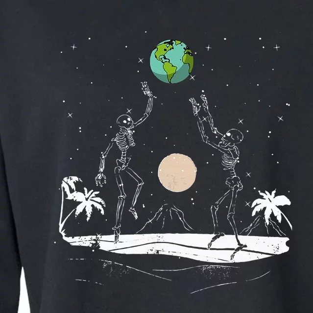 Summer Beach Skeletons Volleyball Earth Space Cosmos Indie Cropped Pullover Crew