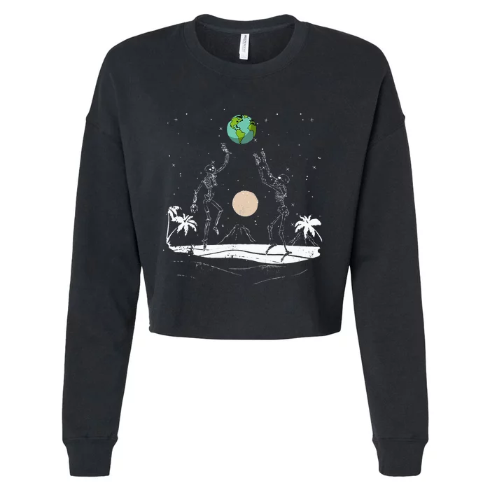 Summer Beach Skeletons Volleyball Earth Space Cosmos Indie Cropped Pullover Crew