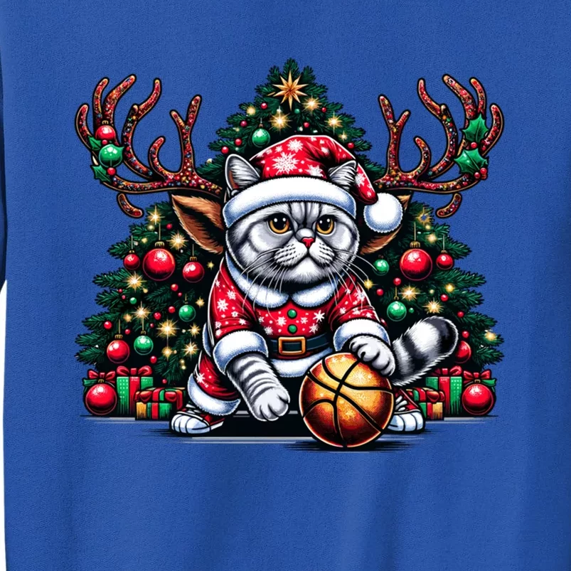 Santa British Shorthair Cat Play Basketball Christmas Funny Gift Tall Sweatshirt