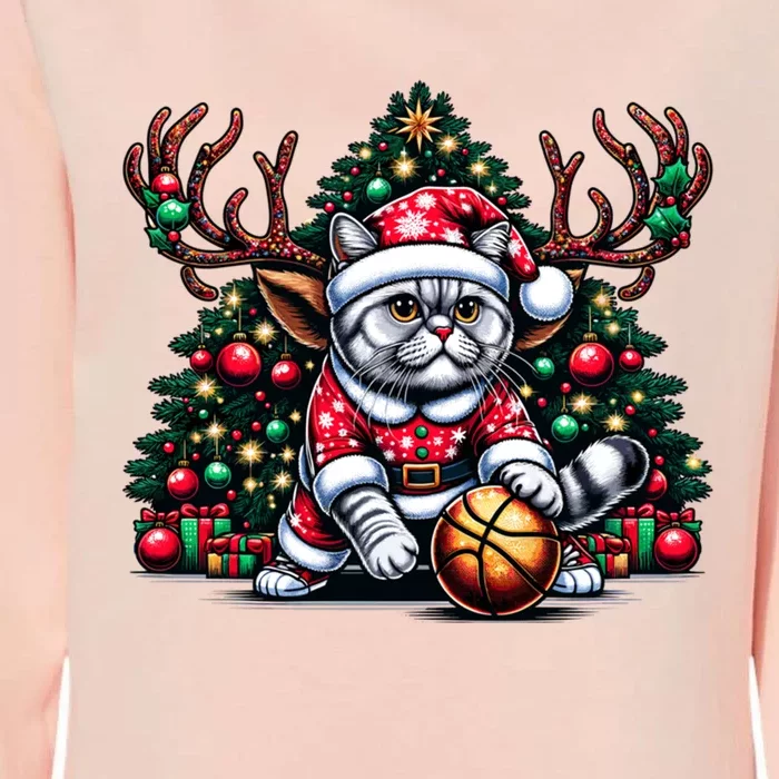 Santa British Shorthair Cat Play Basketball Christmas Funny Gift Womens California Wash Sweatshirt