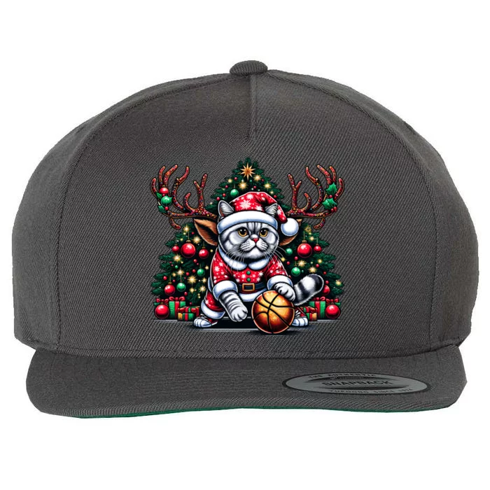 Santa British Shorthair Cat Play Basketball Christmas Funny Gift Wool Snapback Cap