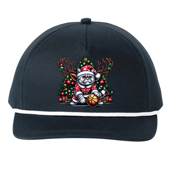 Santa British Shorthair Cat Play Basketball Christmas Funny Gift Snapback Five-Panel Rope Hat