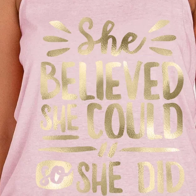 She Believed She Could So She Did Doodle Glam Great Gift Women's Knotted Racerback Tank