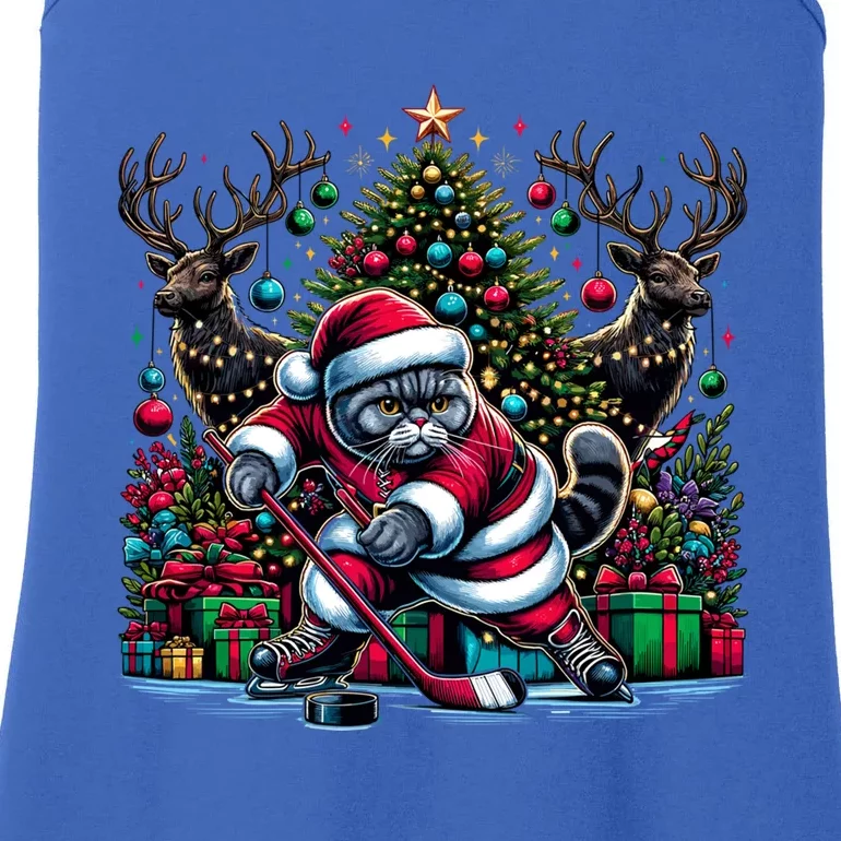 Santa British Shorthair Cat Playing Hockey Gift Ladies Essential Tank