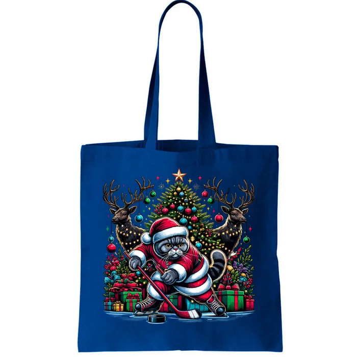 Santa British Shorthair Cat Playing Hockey Gift Tote Bag