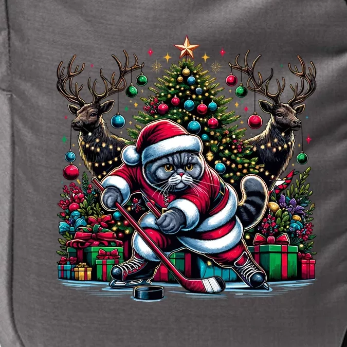 Santa British Shorthair Cat Playing Hockey Gift Impact Tech Backpack