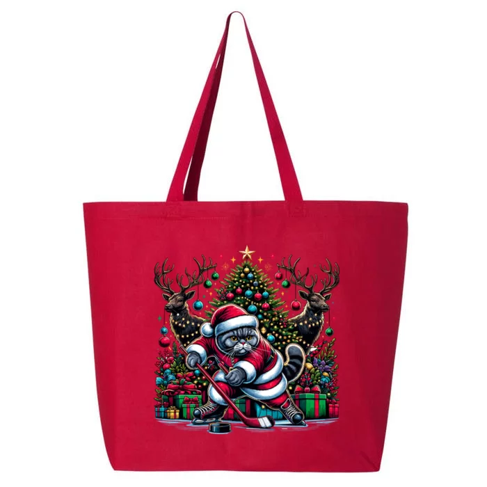 Santa British Shorthair Cat Playing Hockey Gift 25L Jumbo Tote