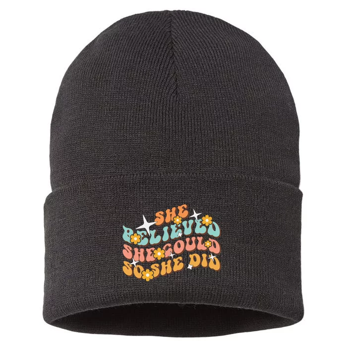 She Believed She Could So She Did Groovy Graduation Sustainable Knit Beanie