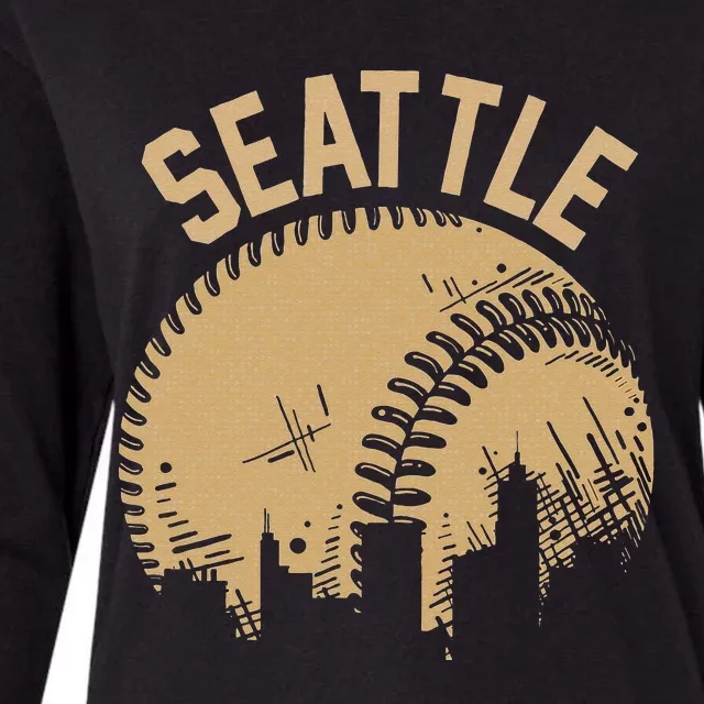 Seattle Baseball Skyline Washington Player Coach Fan Womens Cotton Relaxed Long Sleeve T-Shirt