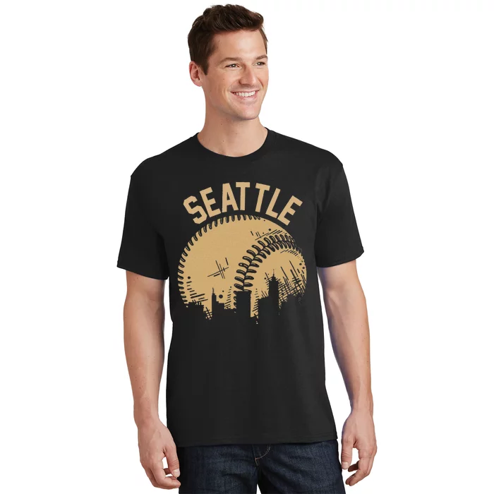 Seattle Baseball Skyline Washington Player Coach Fan T-Shirt