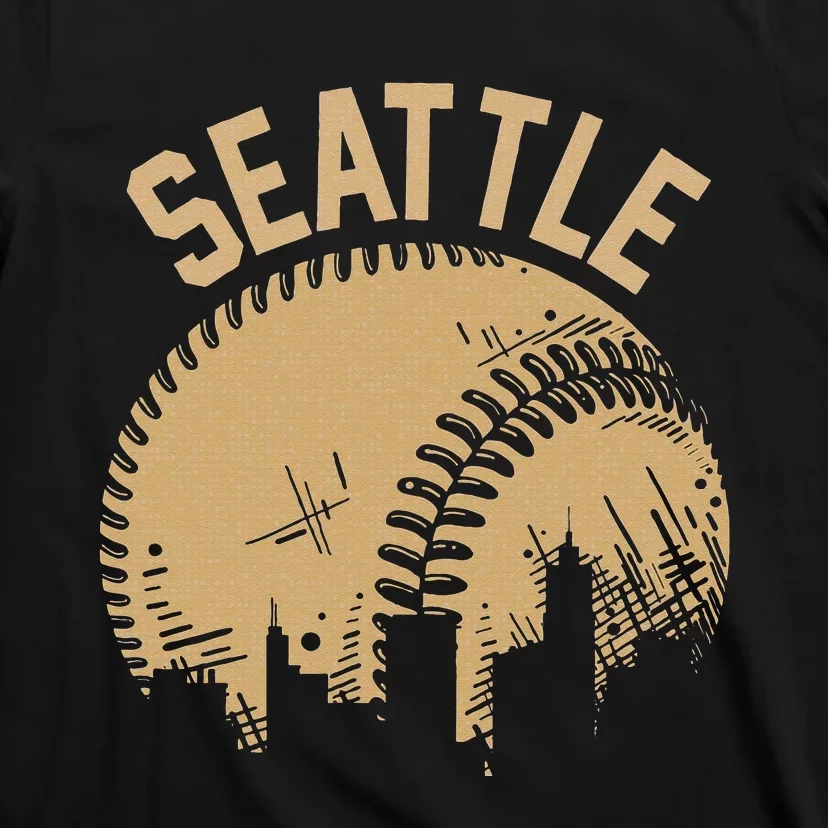 Seattle Baseball Skyline Washington Player Coach Fan T-Shirt