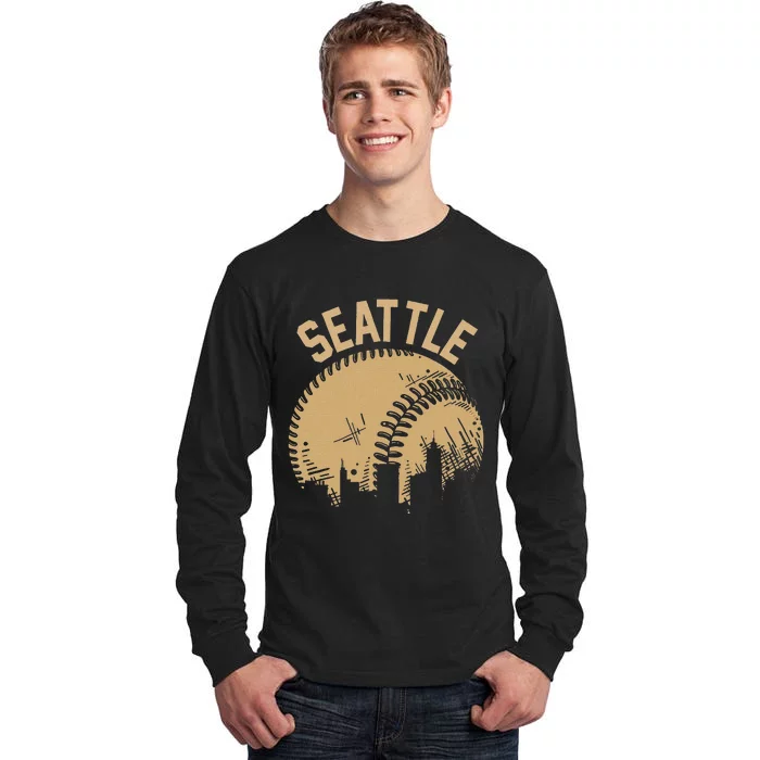 Seattle Baseball Skyline Washington Player Coach Fan Tall Long Sleeve T-Shirt