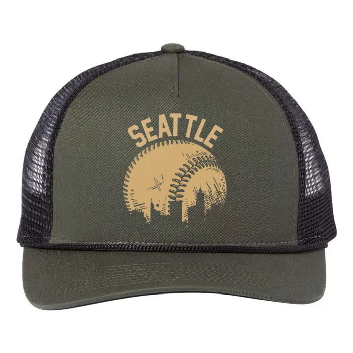 Seattle Baseball Skyline Washington Player Coach Fan Retro Rope Trucker Hat Cap