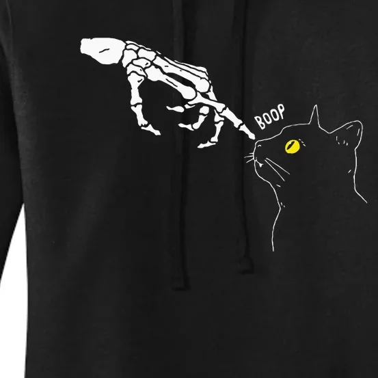 Spooky Boop Skeleton Hand Touch Nose Cat Halloween Costume Women's Pullover Hoodie