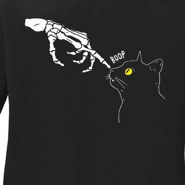 Spooky Boop Skeleton Hand Touch Nose Cat Halloween Costume Ladies Long Sleeve Shirt