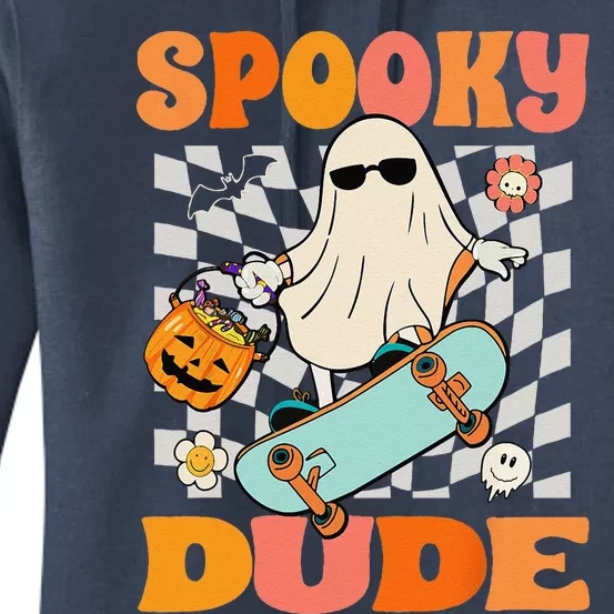 Skateboard Boo Spooky Jack O Lantern Halloween Costumes Women's Pullover Hoodie