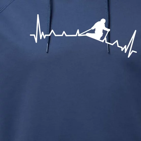 Skiing Backcountry Skier Heartbeat Ski Telemark Norway Funny Gift Performance Fleece Hoodie