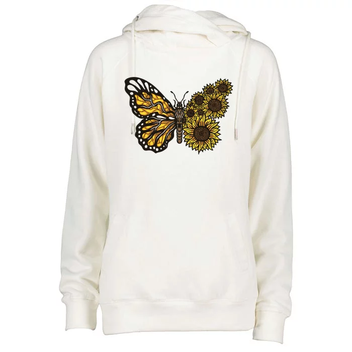 Sunflower Butterfly Womens Funnel Neck Pullover Hood