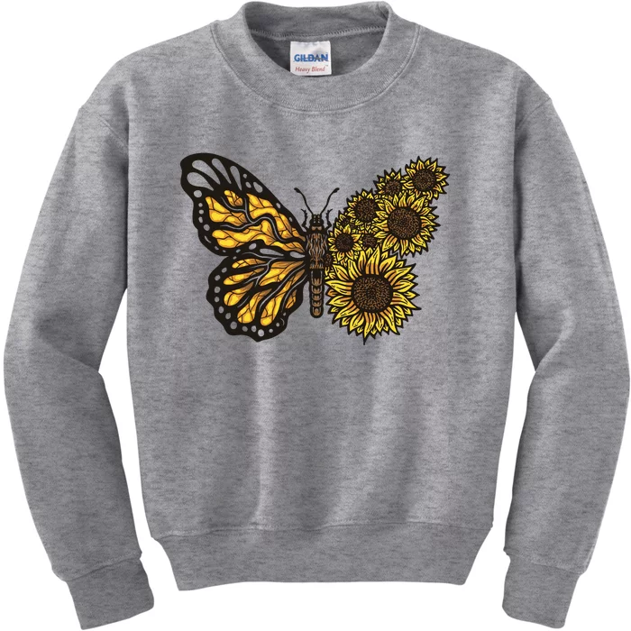 Sunflower Butterfly Kids Sweatshirt