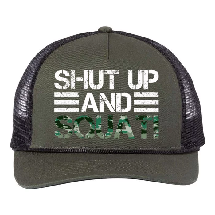 Squat Bodybuilders Shut Up And Squat Gym Rats Shut And Squat Gift Retro Rope Trucker Hat Cap