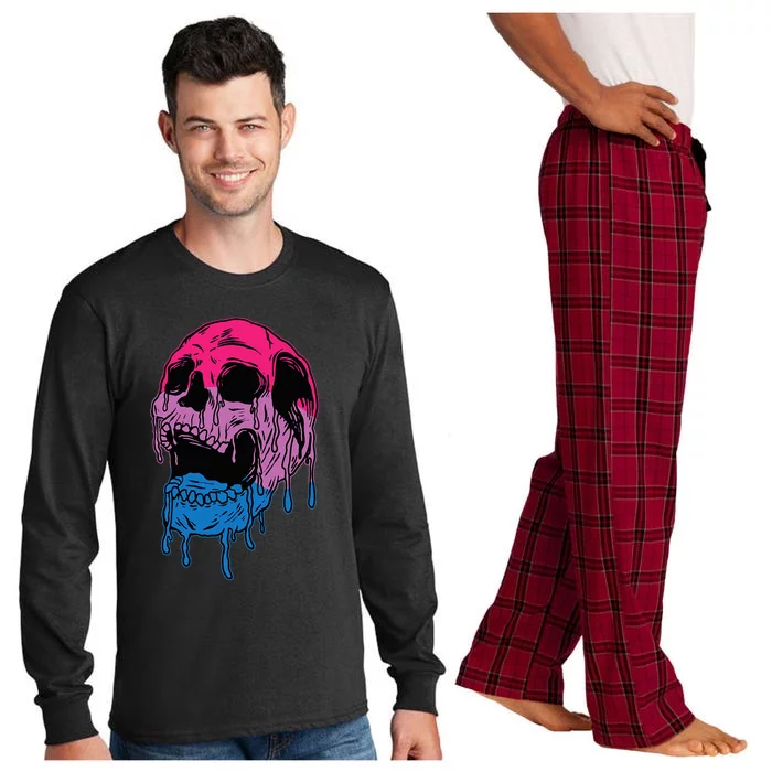 Subtle Bisexual Skull Bi Pride Flag Bisexuality Long Sleeve Pajama Set