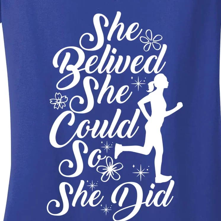 She Believed She Did Mother Mama Marathon Runner Running Mom Gift Women's V-Neck T-Shirt