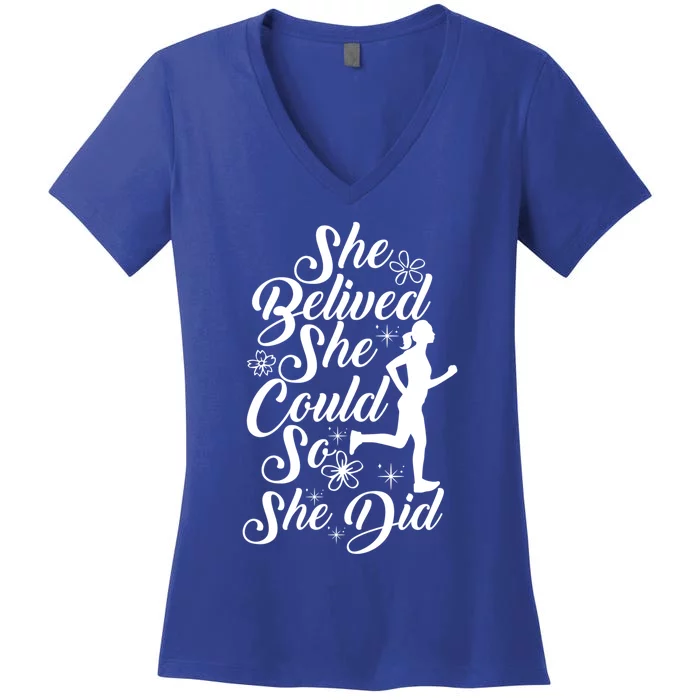 She Believed She Did Mother Mama Marathon Runner Running Mom Gift Women's V-Neck T-Shirt