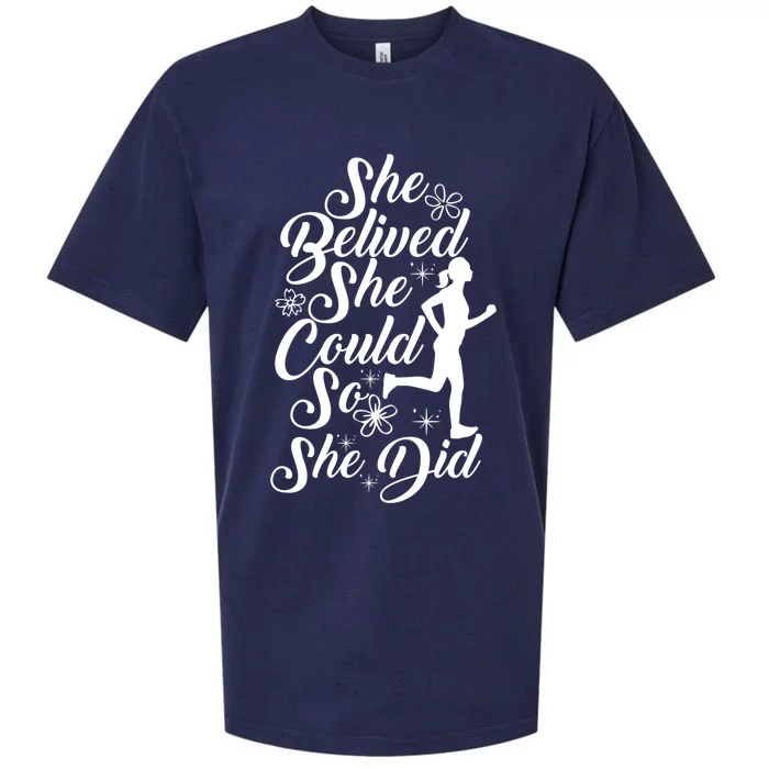 She Believed She Did Mother Mama Marathon Runner Running Mom Gift Sueded Cloud Jersey T-Shirt