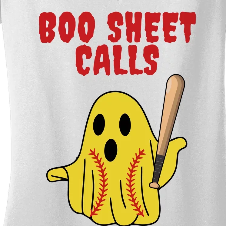 Softball Boo Sheet Calls Halloween Women's V-Neck T-Shirt