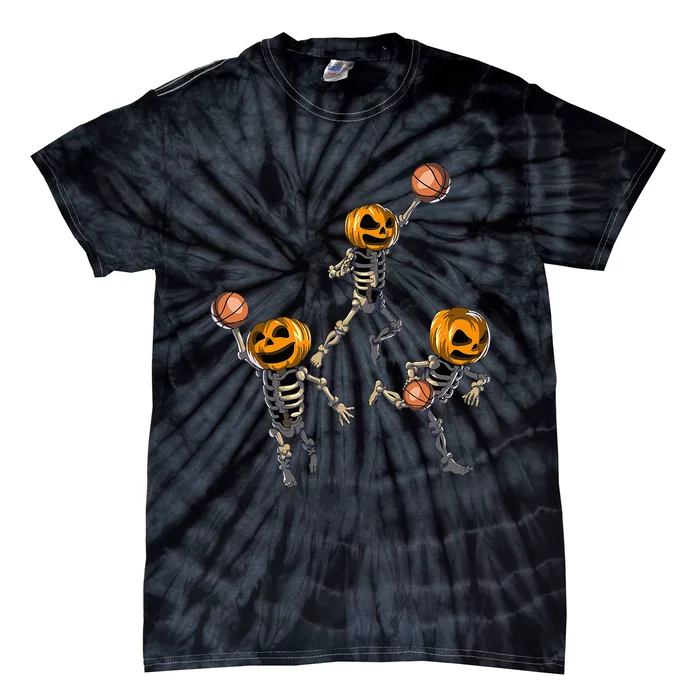 Spooky Basketball Skeleton Dunking for Halloween Tie-Dye T-Shirt