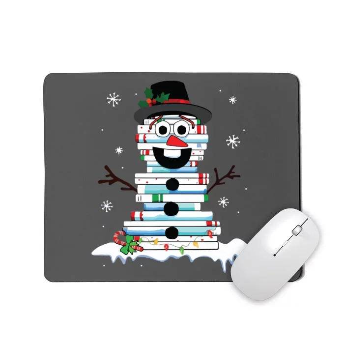 Snowman Book Stack Librarian Book Lover Christmas Mousepad