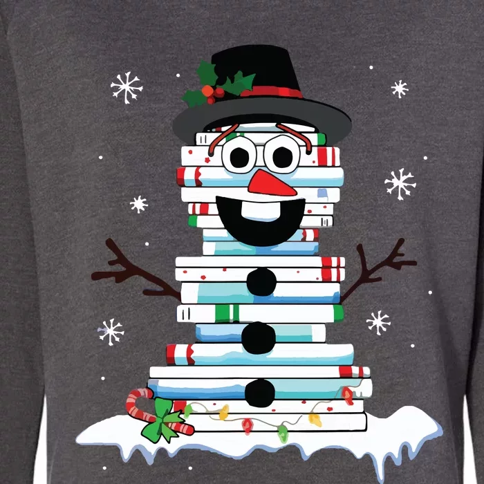 Snowman Book Stack Librarian Book Lover Christmas Womens California Wash Sweatshirt