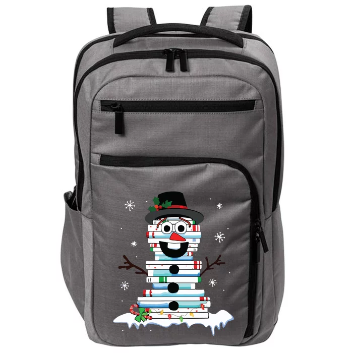 Snowman Book Stack Librarian Book Lover Christmas Impact Tech Backpack