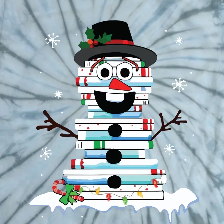 Snowman Book Stack Librarian Book Lover Christmas Tie-Dye T-Shirt