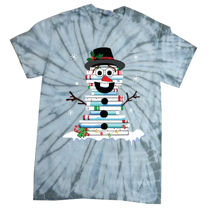 Snowman Book Stack Librarian Book Lover Christmas Tie-Dye T-Shirt