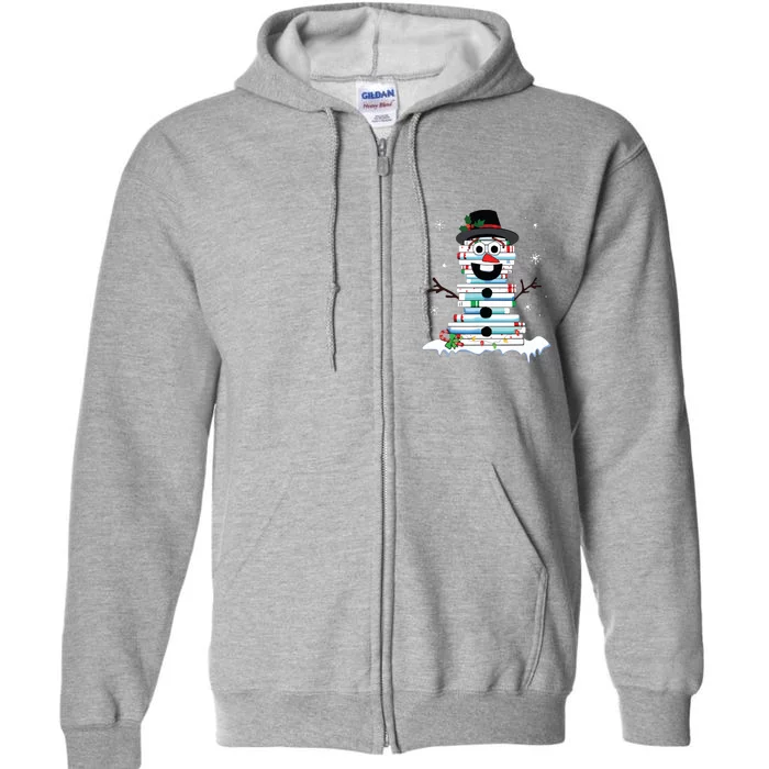 Snowman Book Stack Librarian Book Lover Christmas Full Zip Hoodie