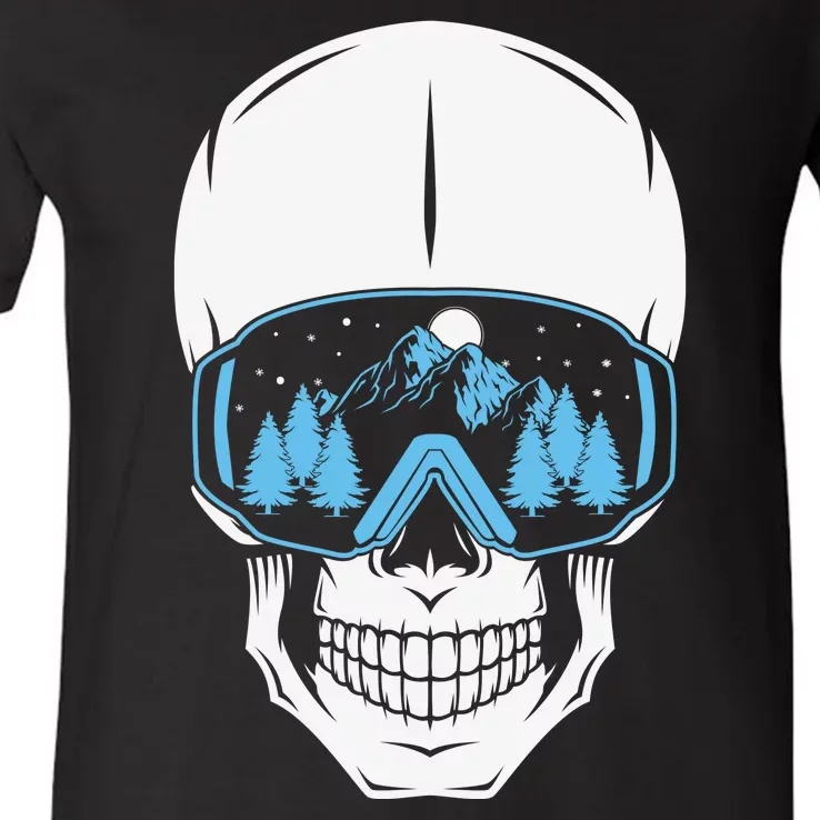 Ski Boarding Skull V-Neck T-Shirt