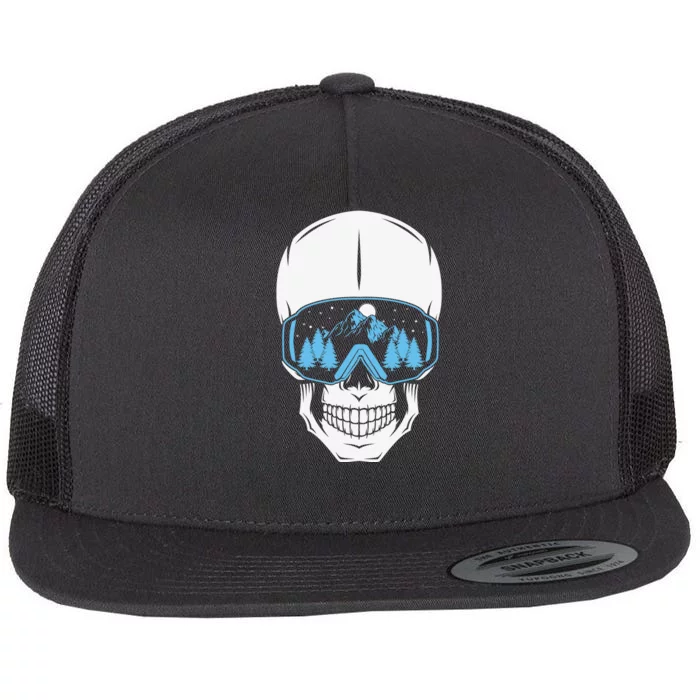 Ski Boarding Skull Flat Bill Trucker Hat