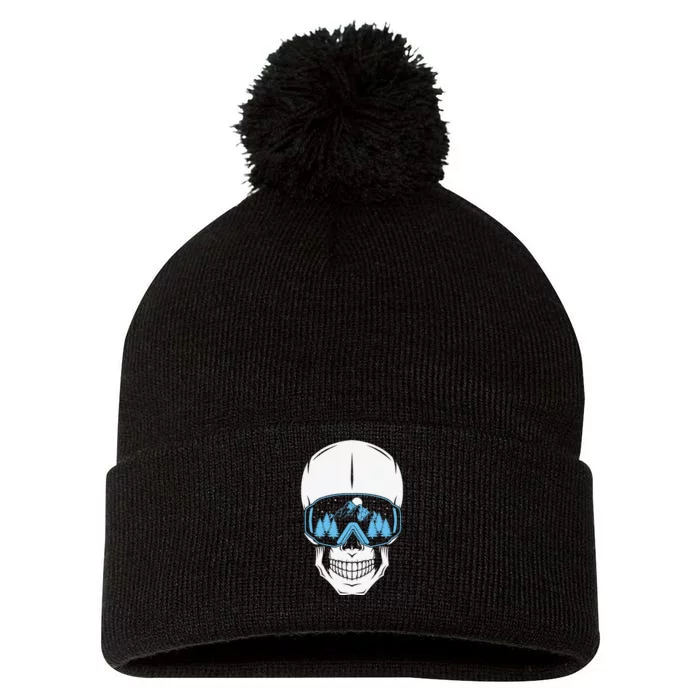 Ski Boarding Skull Pom Pom 12in Knit Beanie