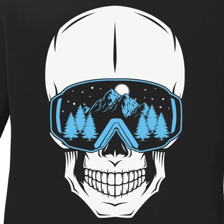 Ski Boarding Skull Ladies Long Sleeve Shirt